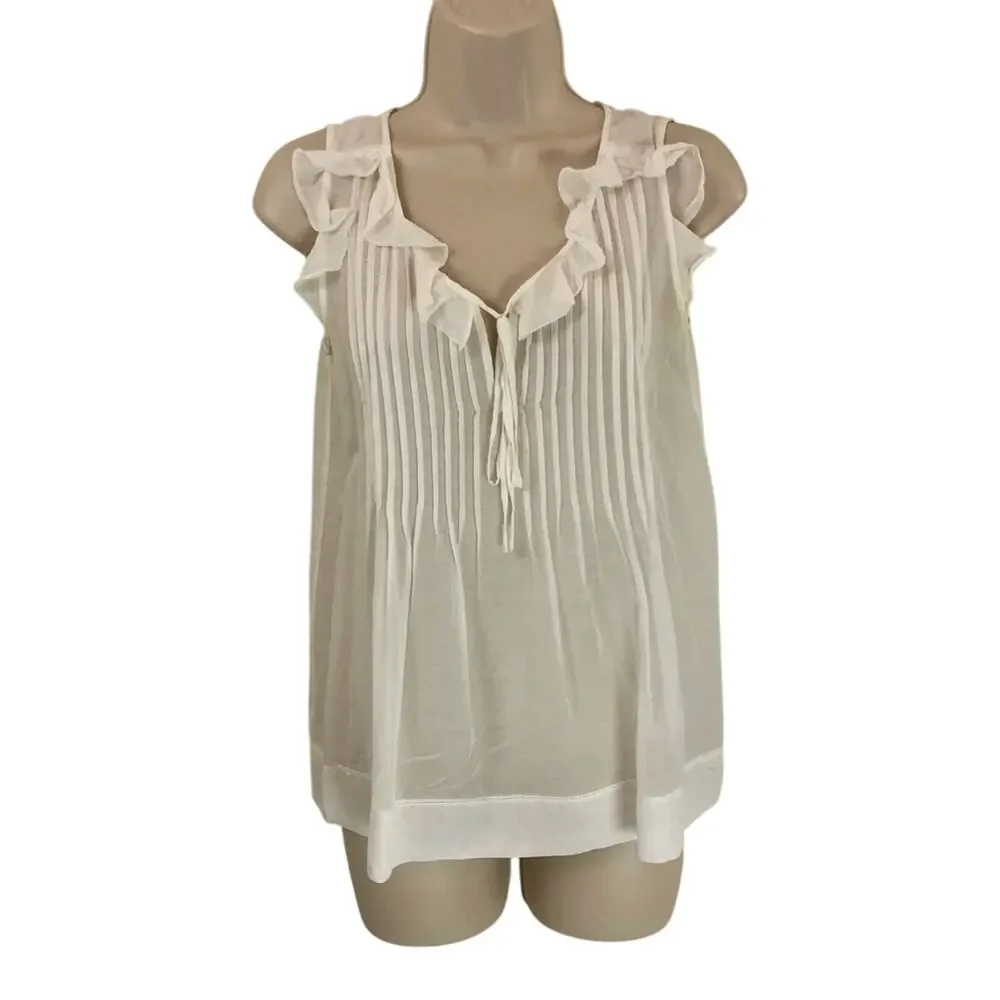 Theory White Bohemian Style Babydoll Top Pin-tuck Pleating Sleeveless Ruffled - Picture 14 of 15